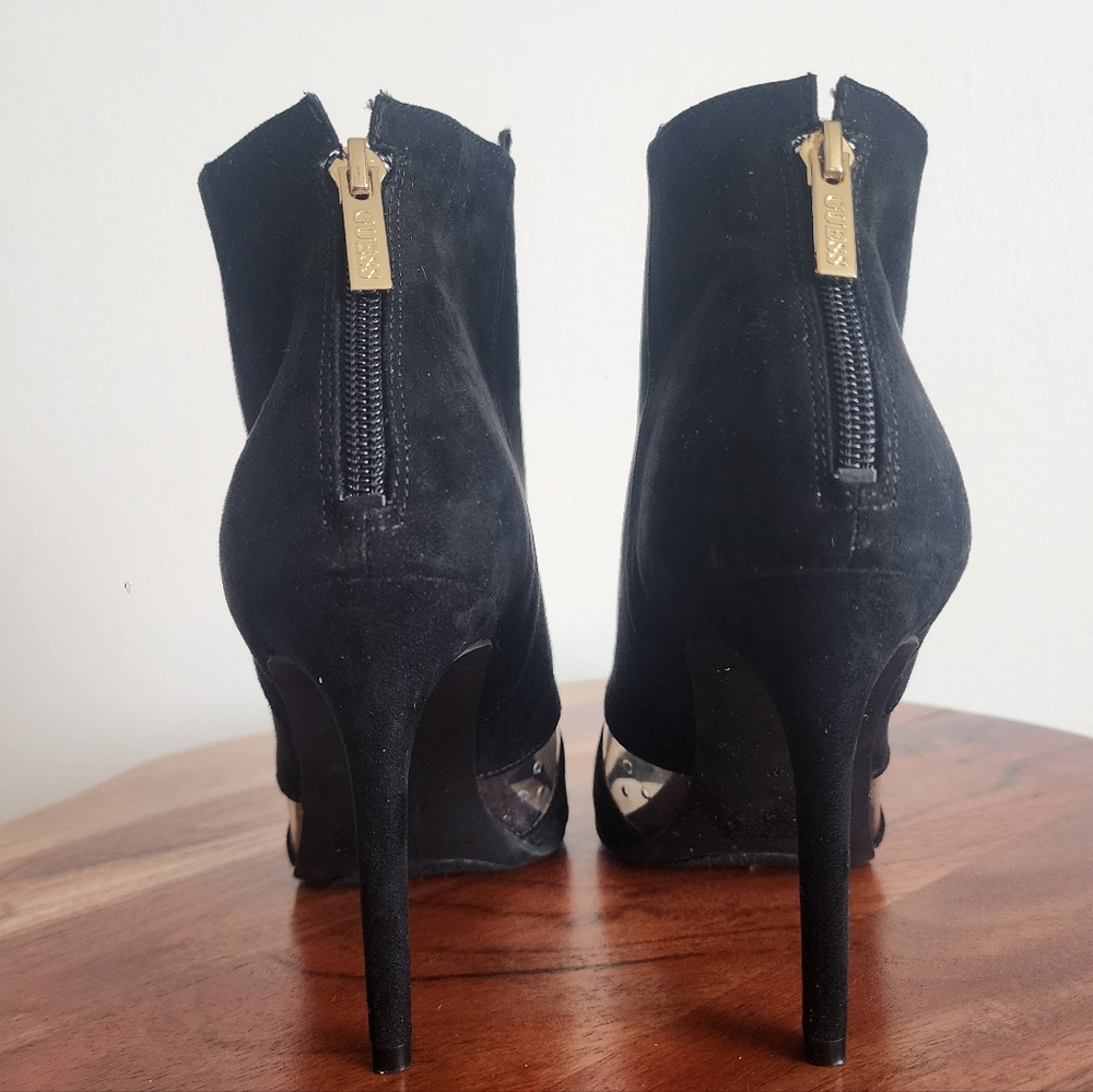 Guess Peep Toe Booties In Black Suede And Clear PVC Size 7.5 - Picture 4 of 11